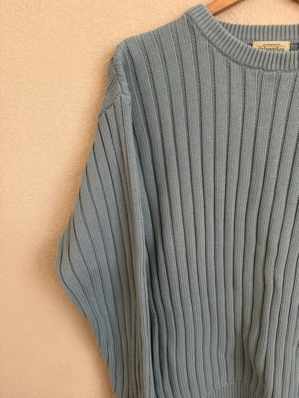 St Johns Bay Ribbed Knit Cotton Sweater Mens M Blue Vintage Shaker Crew 90s Cozy